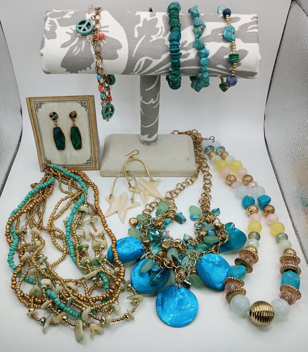 Boho Turquoise & Shell Jewelry Lot - 9 pcs